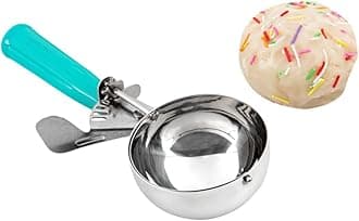 RestaurantwareMet Lux 6 Ounce Portion Scoop, 1 Durable Disher Scoop - Thumb Trigger, Teal Stainless Steel Ice Cream Disher, For Portion Control, For Ice Cream, Mashed Potato, And Cookie Dough -