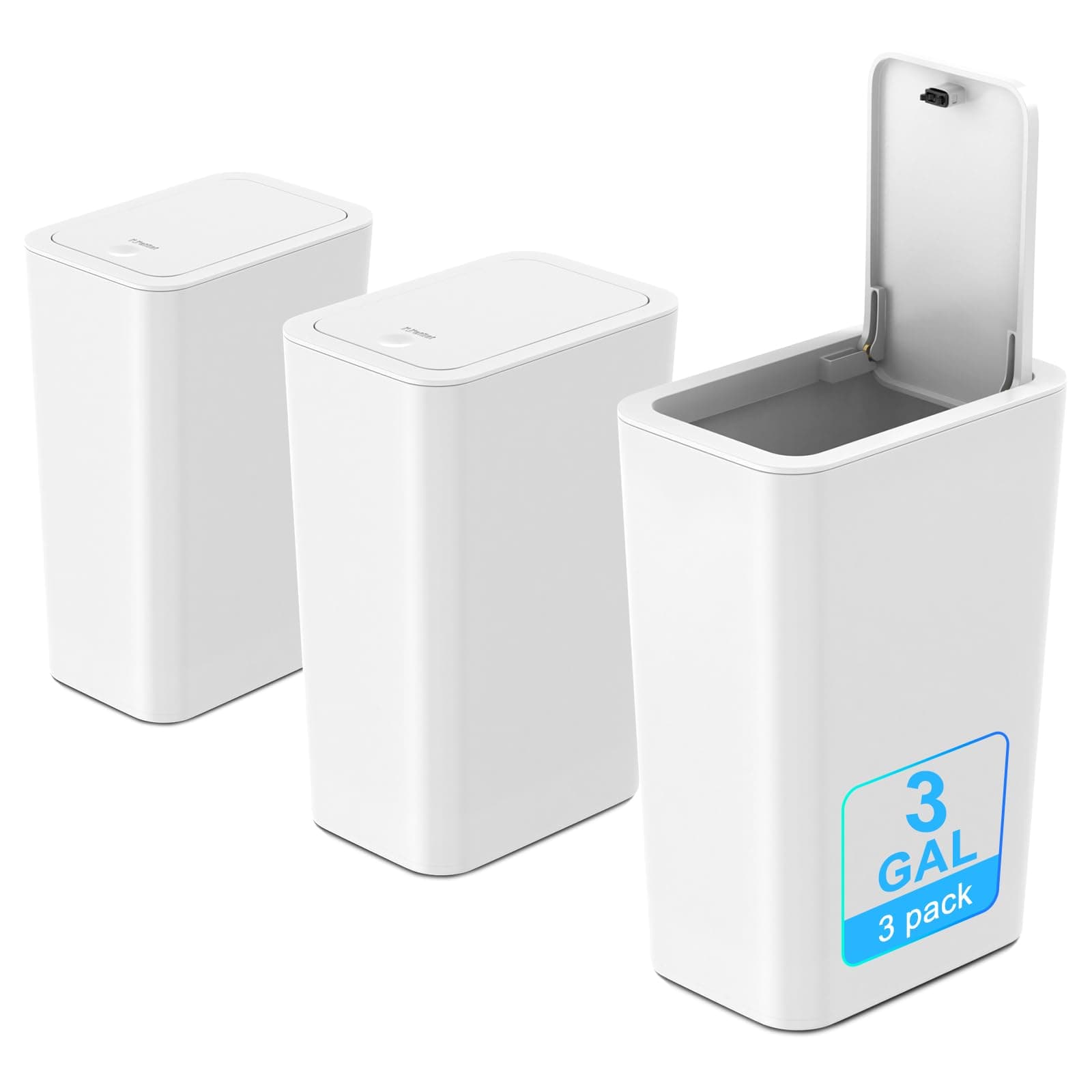 N. NETDOT 3 Pack 3 Gallon Small Trash Can with Lid, Bathroom Garbage Can with Pop-Up Lid, Waste Basket for Bathroom, Kitchen, Bedroom, Powder Room, Craft Room, Office, College (Off White)