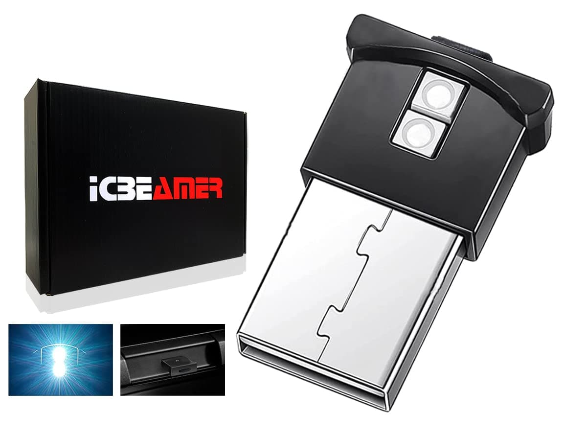 ICBEAMER Smart USB 1-Pack (White) | Auto LED Interface Plug-in Miniature Night Light for Car, Van, Pickup, Truck, Interior, Trunk, Create Cozy Atmosphere