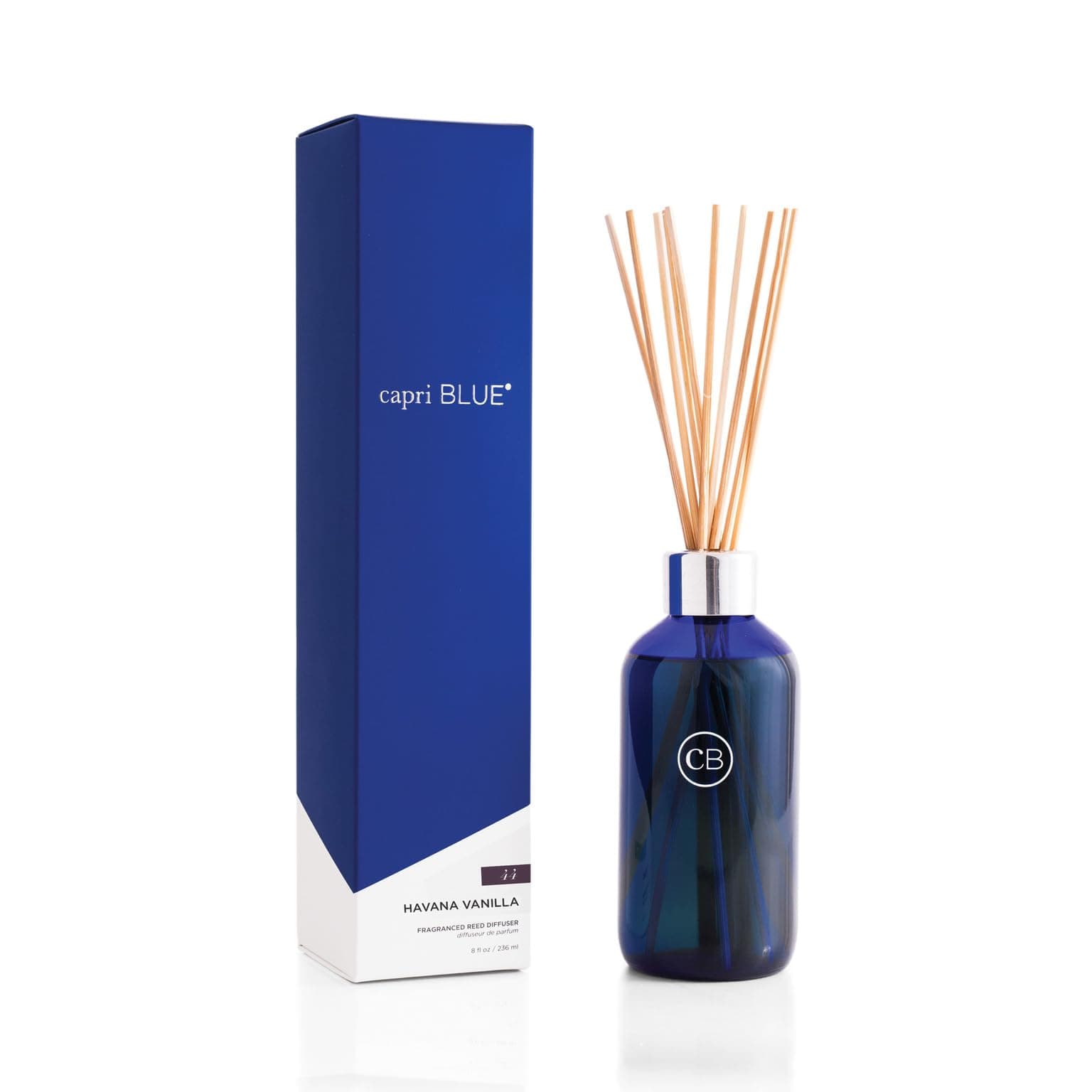 Capri Blue Havana Vanilla Reed Diffuser Set - Includes Reed Diffuser Sticks, Fragrance Oil, and Glass Bottle - Luxury Scented Room Fresheners - Cobalt Blue (8 fl oz)