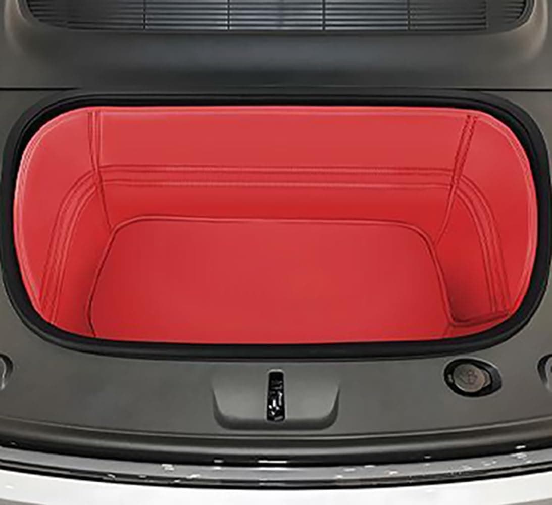Tesla Model Y Juniper Refresh 2026 Full Cover Frunk Mat & Rear Lower Trunk Storage & Inner Storage Mat – 100% Red Genuine Leather