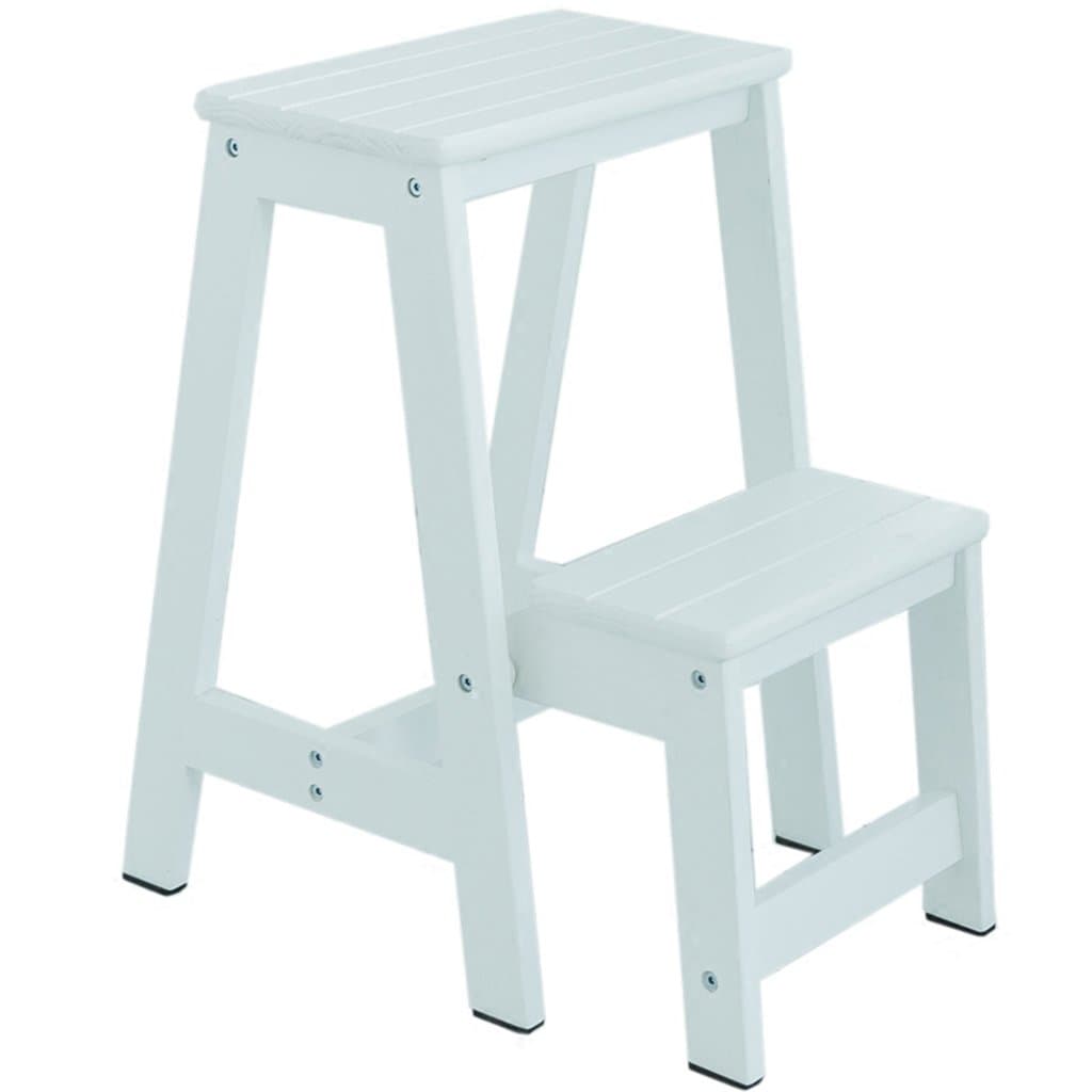 2 Tier Stairs Stool Solid Wood Folding Ladder Stool Indoor Non-Slip Tread High Ladder Multi-functional Safety Stepladder Stool, 41 * 24 * 55cm,White And Deep Walnut (Color : Milky white)