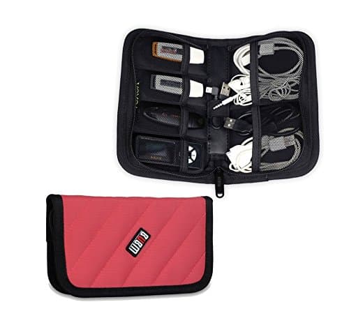 Kbag Universal Electronics Accessories Case / USB Drive Shuttle / Cable Organizer Bag with Five Cable Tie (Rose Red)