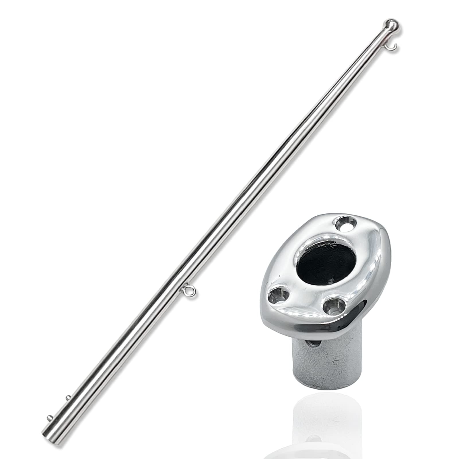 Boat 24" Flag Pole & Mount Base, Marine Deck Socket Rod Holder Bracket Kits for Tube 3/4" in Dia Stock for 12 to 16" Flag (A)