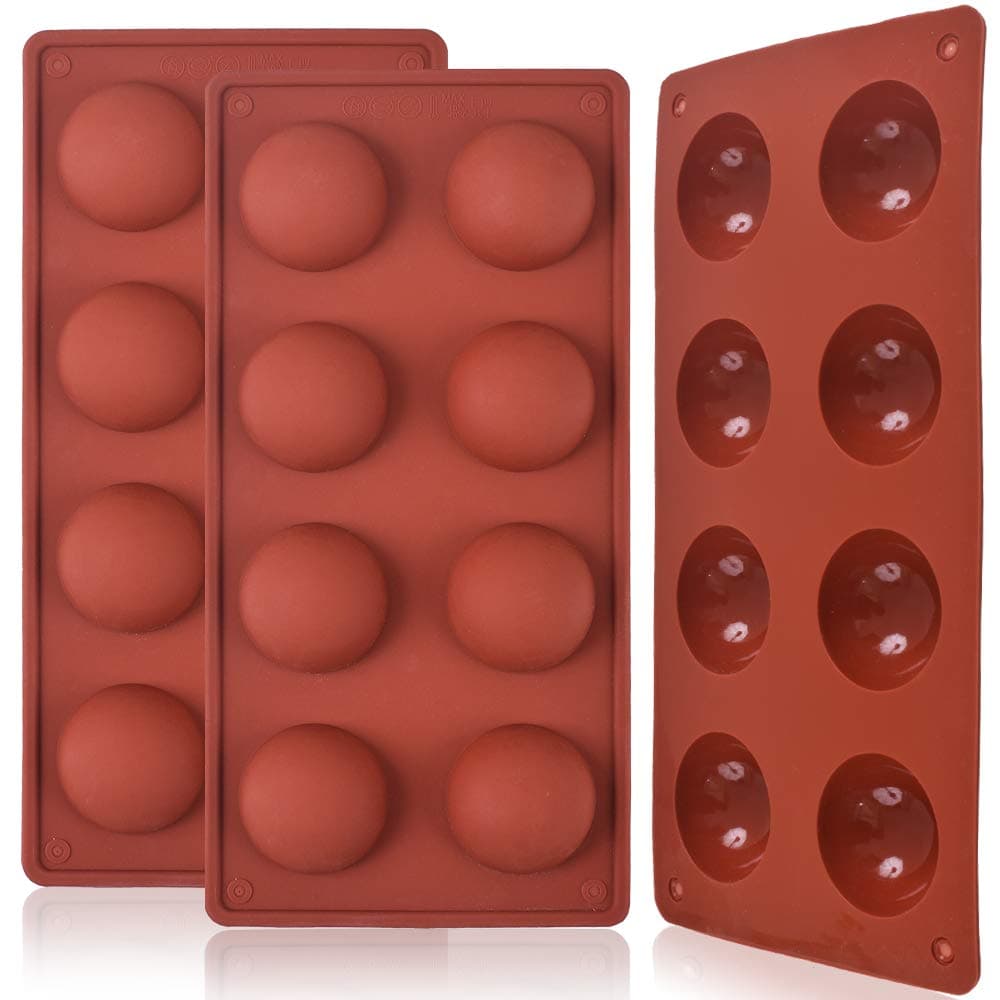 8 Holes Half Sphere Silicone Mold, 3 Packs 8-Cavity Half Sphere Mold for Making Chocolate Bomb, Cakes, Jelly, Pudding, Dome Mousse