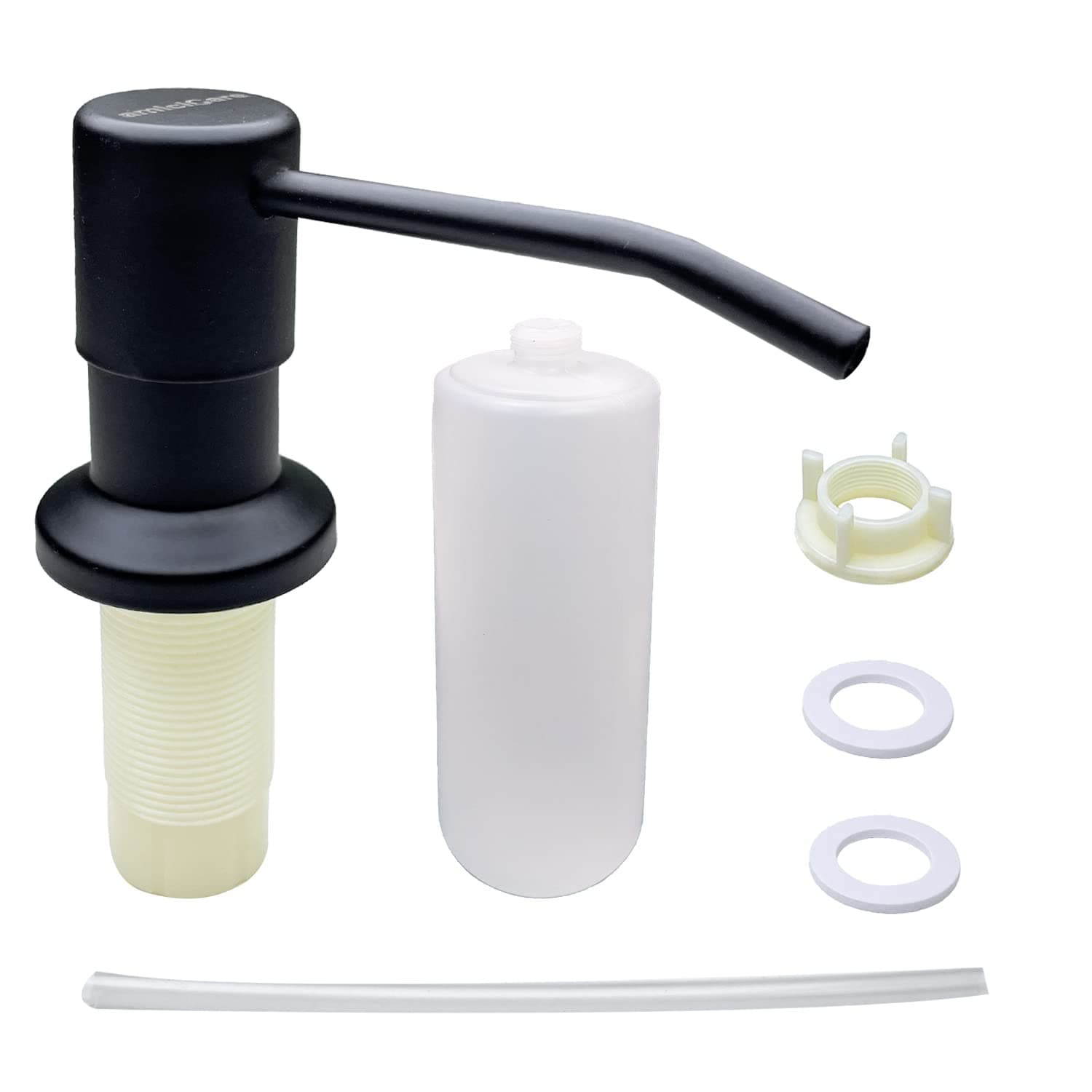 amiciCare ABS Kitchen Sink Soap Dispenser Top Refill Built-In Countertop S.S Steel Dispenser Pump With 360 Degree Rotating Head And 300Ml Soap Bottle (Black)
