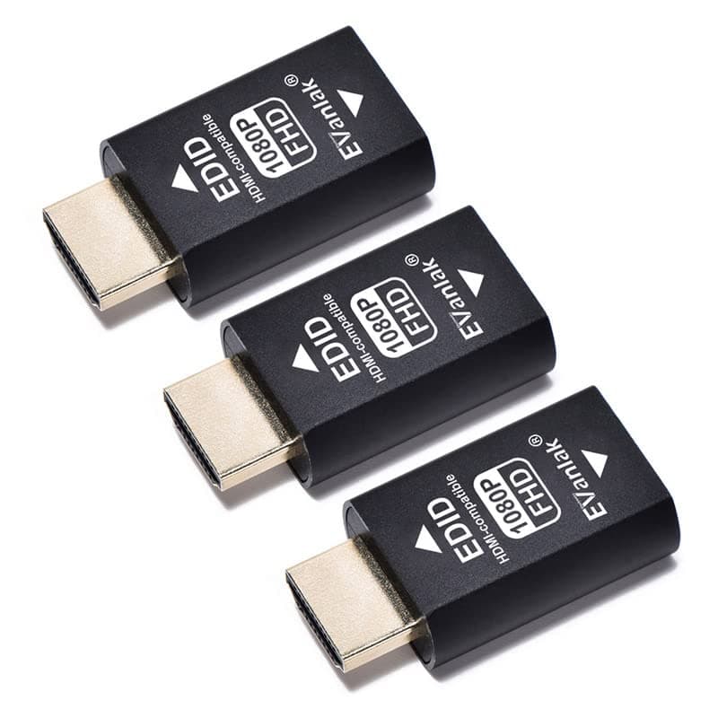 EVanlak Hdmi Edid Emulator Passthrough Eliminated Emulator Adapter 3rd Generrtion Work with Mac Thunderbolt to HDMI Switches / Extender/AV Receiver/Video Splitters -1920X1080@59hz-3pack
