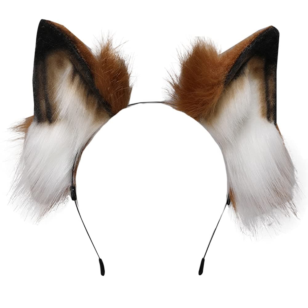 VIGVAN Handmade Wolf Fox Ears Animal Cosplay Cute Head Accessories for Halloween (Brown)