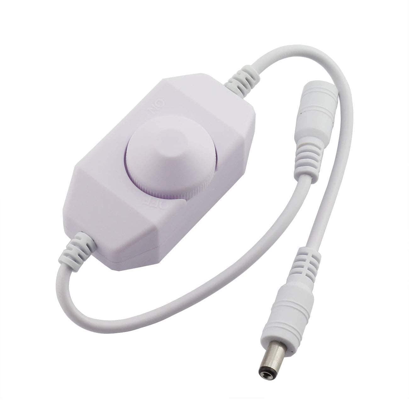 Maxmoral 1pc DC 12V 24V LED Strip Dimmer Switch with DC Female Male Adapter Single Color Mini LED Lamp Lighting Accessories Brightness Adjustable Controller Manual Knob Dimmer Switch White