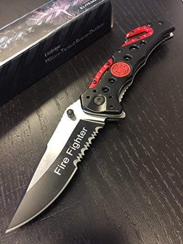 8" ELITEDGE FIRE FIGHTER SPRING ASSISTED POCKET FOLDING BLACK HANDLE KNIFE