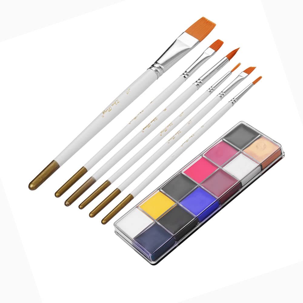 Pepisky 12 Colors Solid Oily Face Paint ment Greasepaint Kit with 6pcs Paintbrush Brushes Safe Body & Face Paint Facepaints Bodypaint for Artist Students Drawing Painting Art Supplies for Makeup