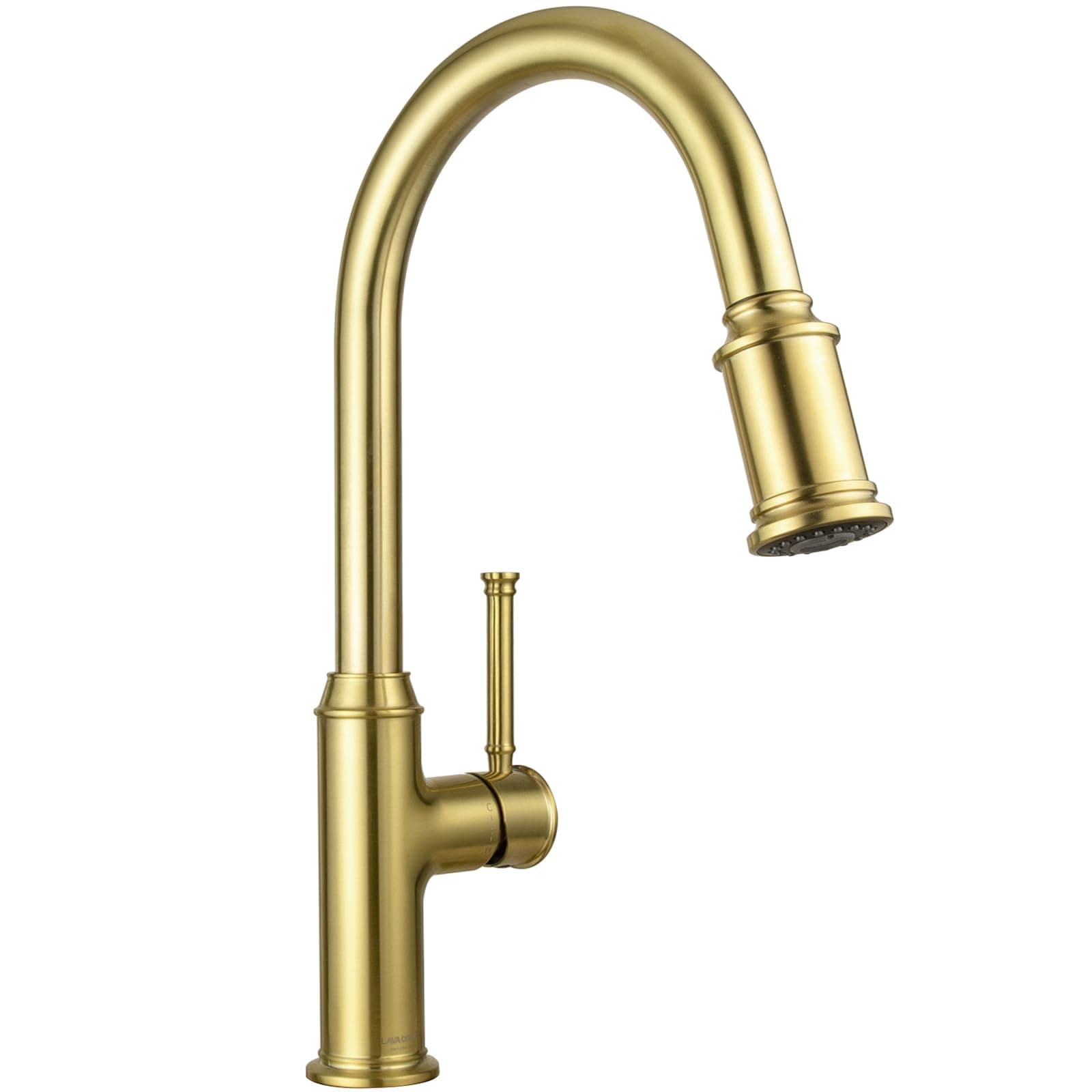 Brushed Gold Kitchen Faucet with Pull Down Sprayer, Single Handle Gold Kitchen Sink Faucet, Brushed Brass Faucet for Kitchen Sink 1 Hole and 3 Hole, Deck Plate Included, KF421-SG