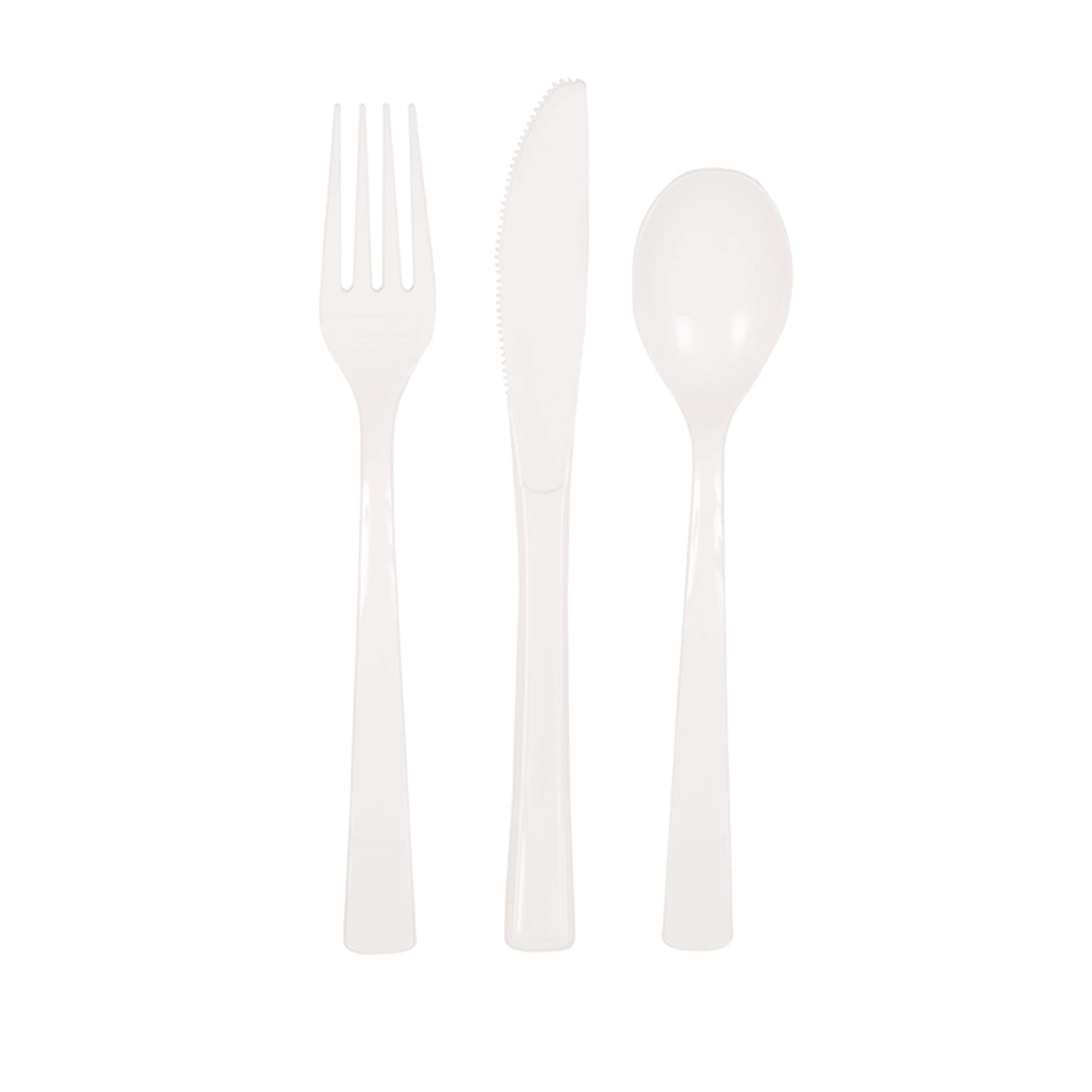 White Solid Assorted Plastic Cutlery - Classy & Elegant Flatware Design - Perfect for Parties, Weddings & Events - 18ct