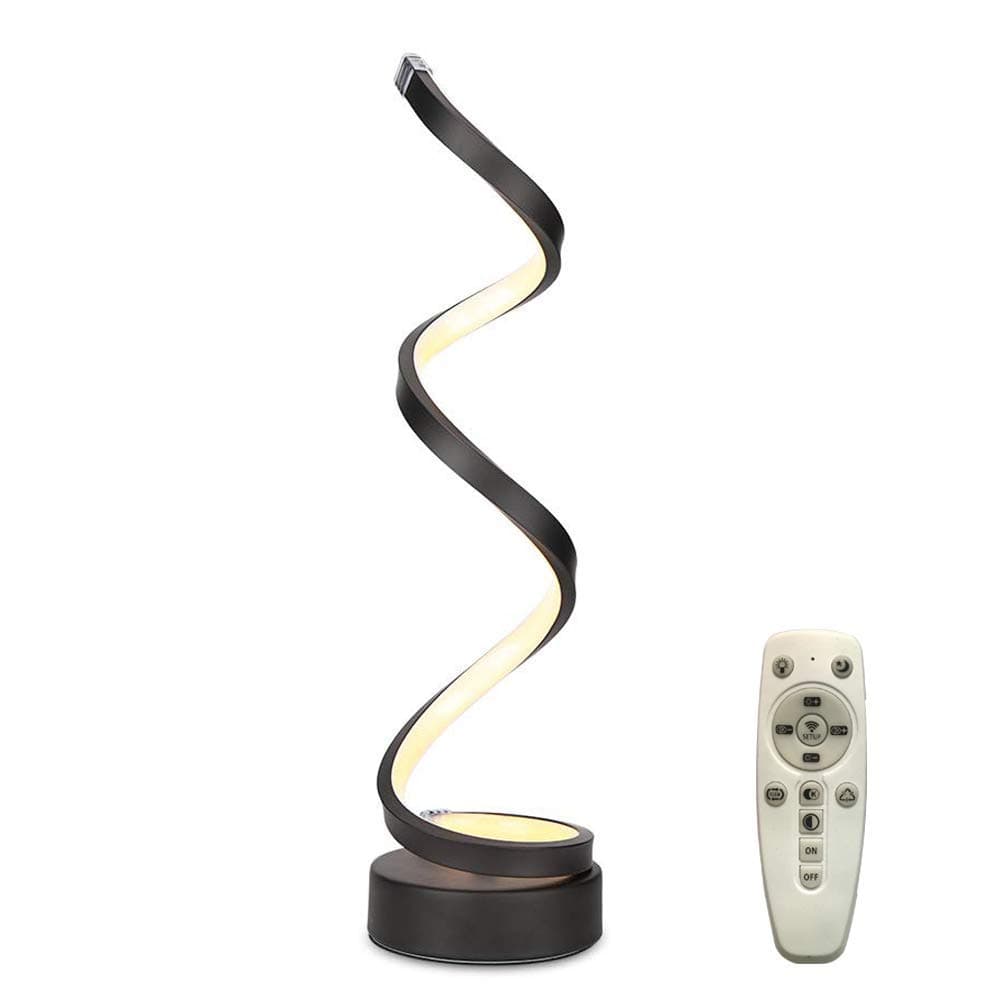Modern Dimmable LED Table Lamp, Remote Control Spiral LED Bedside Table Lamp, 12W Warm White Bedroom Table Lamp, Great Even for Make Up and Office Led Desk Reading Lamp, Black Color [Energy Class A]