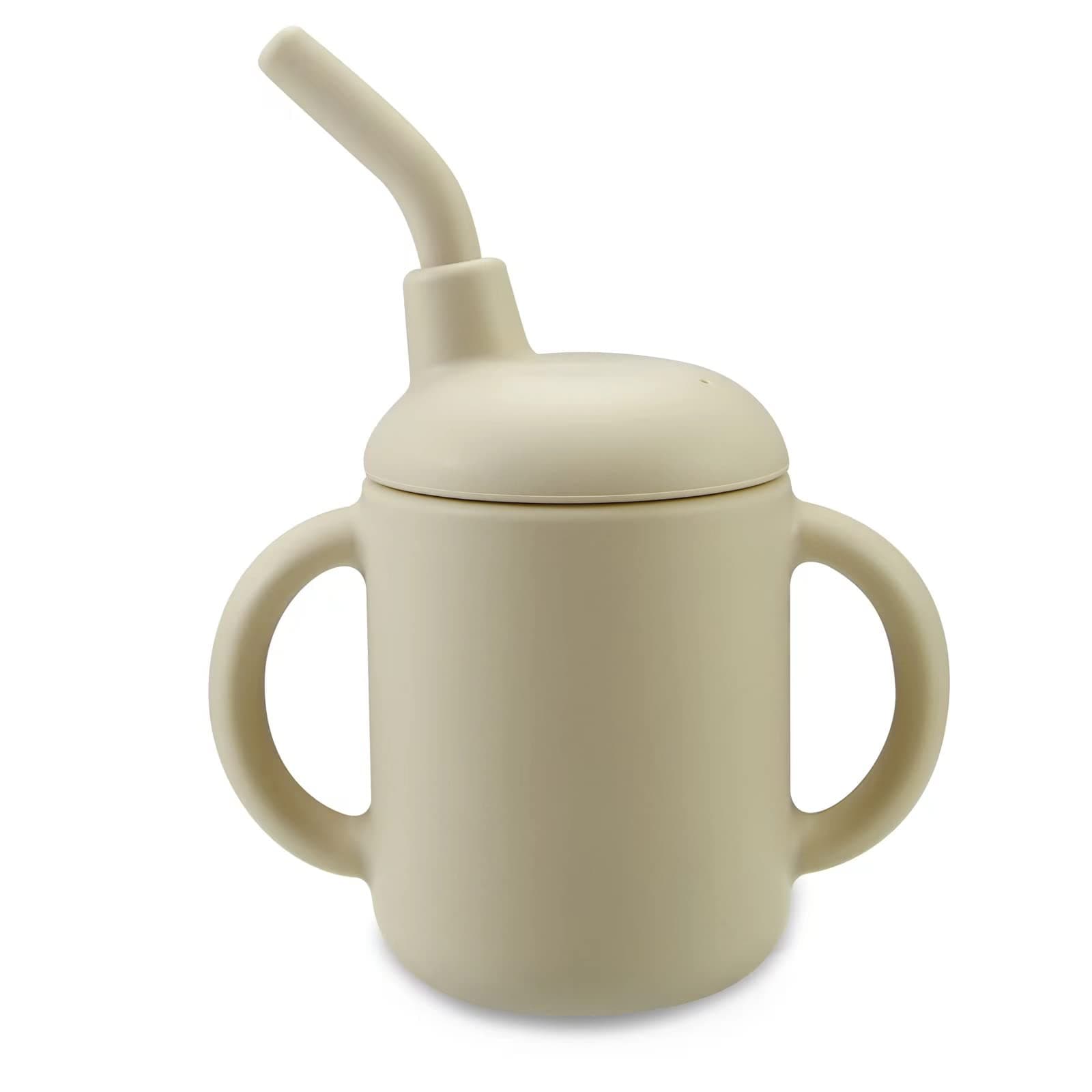 PandaEar100% Tiny Silicone Drinking Training Cup with Straw for Baby and Toddler (White)