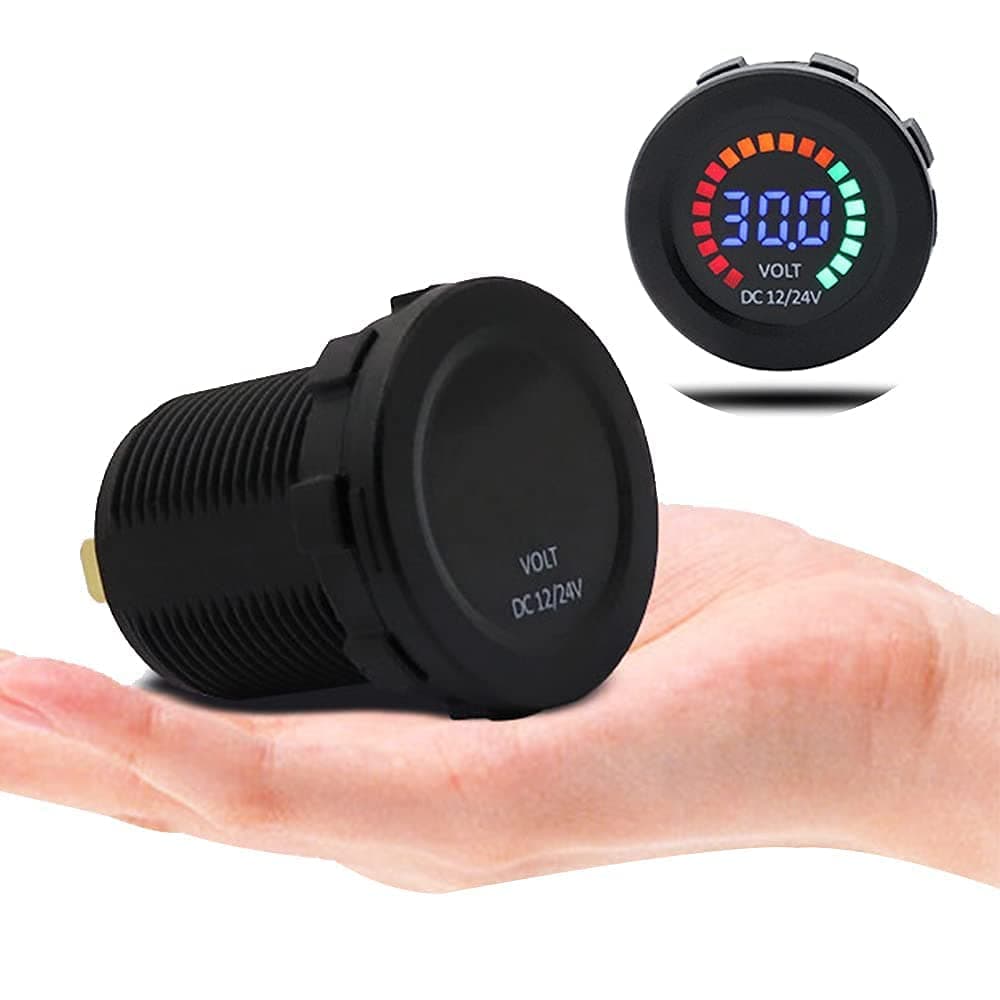 Universal Digital Display Voltmeter Waterproof Voltage Meter Green LED for DC 12V-24V Automotive Replacement Volt Meter Gauges
