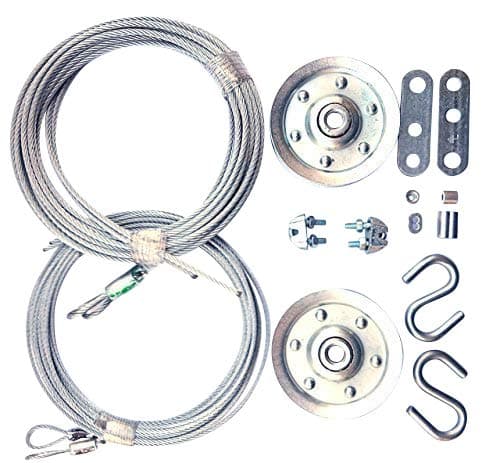 Cable and Pulley Replacement Kit - Two 3 inch Heavy Duty Sheaves. Two Pairs of Galvanized Aircraft Cables - 3/32 and 1/8 inch Diameter. 10 Fasteners for Overhead Sectional Garage Doors. DIY and Save