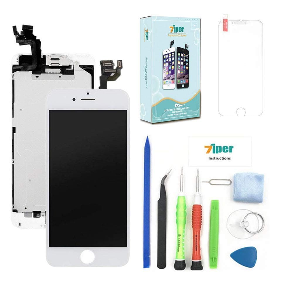 Screen Replacement for iPhone 6 Plus 5.5 inch - LCD Display Touch Digitizer Frame Assembly Set with Proximity Sensor, Front Camera, Earpiece Speaker, Tempered Glass and Repair Tools (White)