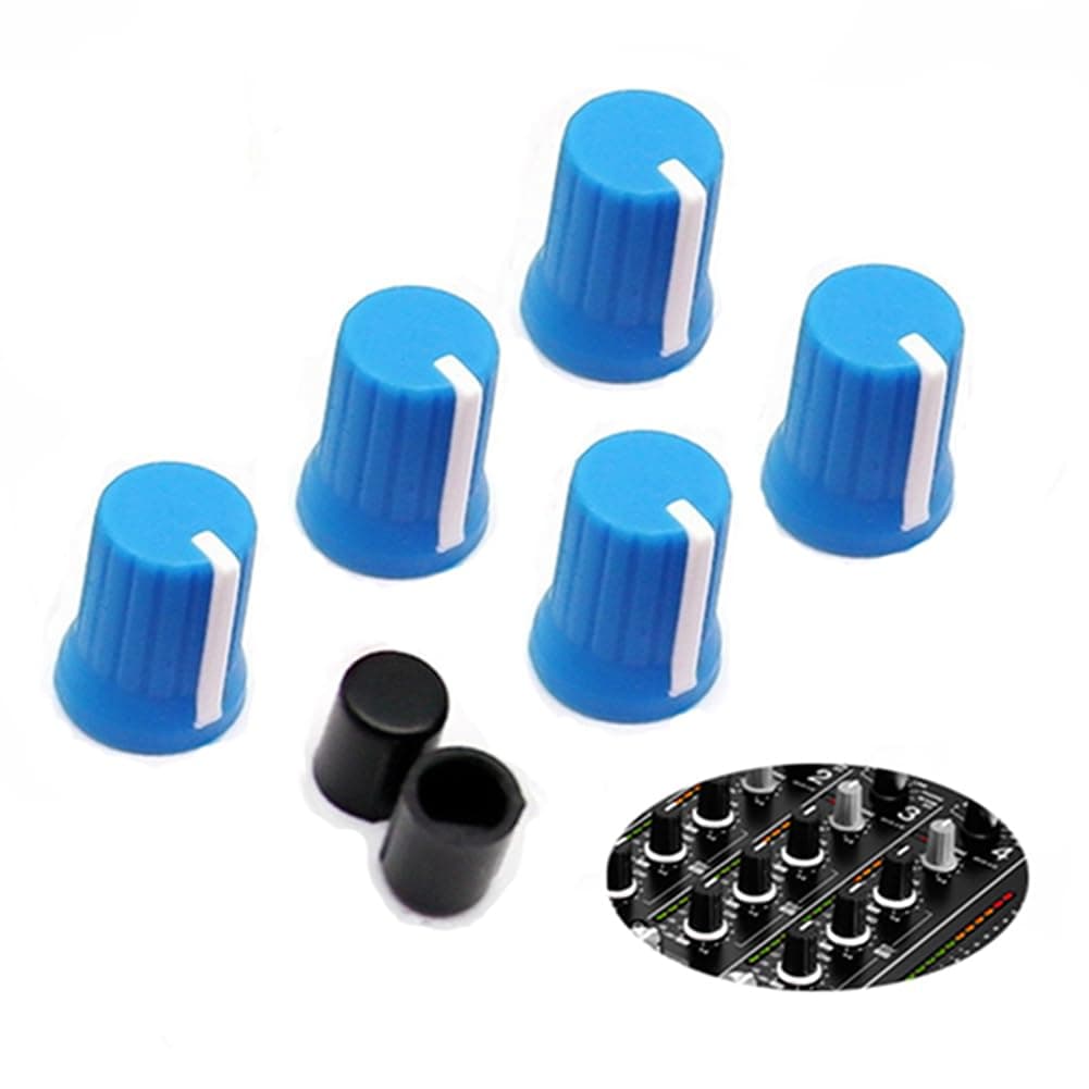 5pcs Universal EQ Rotary Knob Replacement Equalizer Potentiometer Fader Knobs Push Rod Cap for DJ Controller Mixer Console Pioneer DJM、DDJ、XDJ, Denon Numark AKAI RANE VESTAX (Blue Hats)