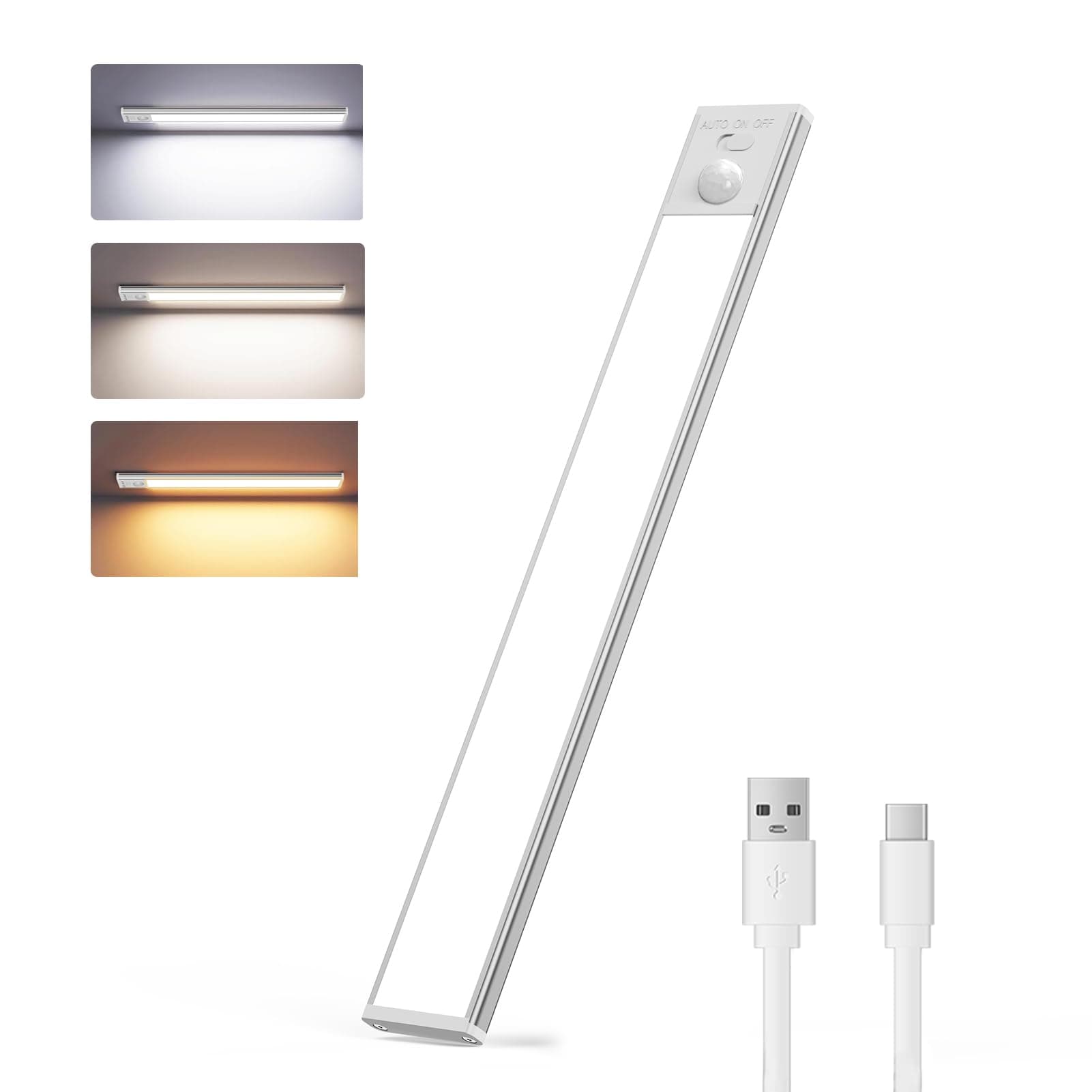 Motion Sensor Under Cabinet LED Lights, 11.8-inch 3 Color Temp Dimmable Rechargeable Wireless Counter Lights for Wardrobe Closets, Cabinet, Cupboard & Hallway