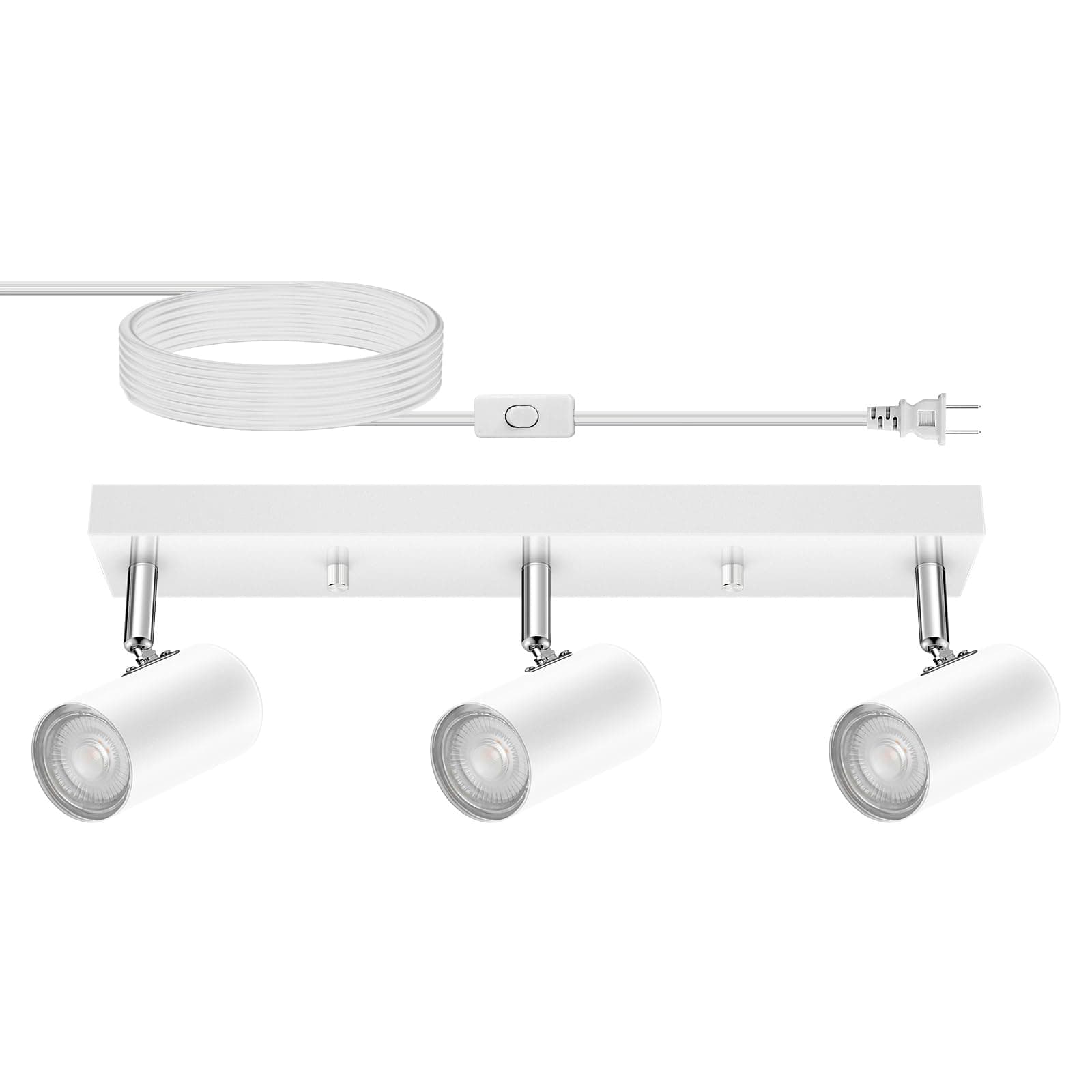 3 Light Track Lighting Kit,White 3 Way Flexible Plug in Ceiling Spotlight,Industrial LED Wall Light for Kitchen Cabinet Gallery Bar Hallway Living Room,Rocker Switch,15 ft Cord(No Bulb)