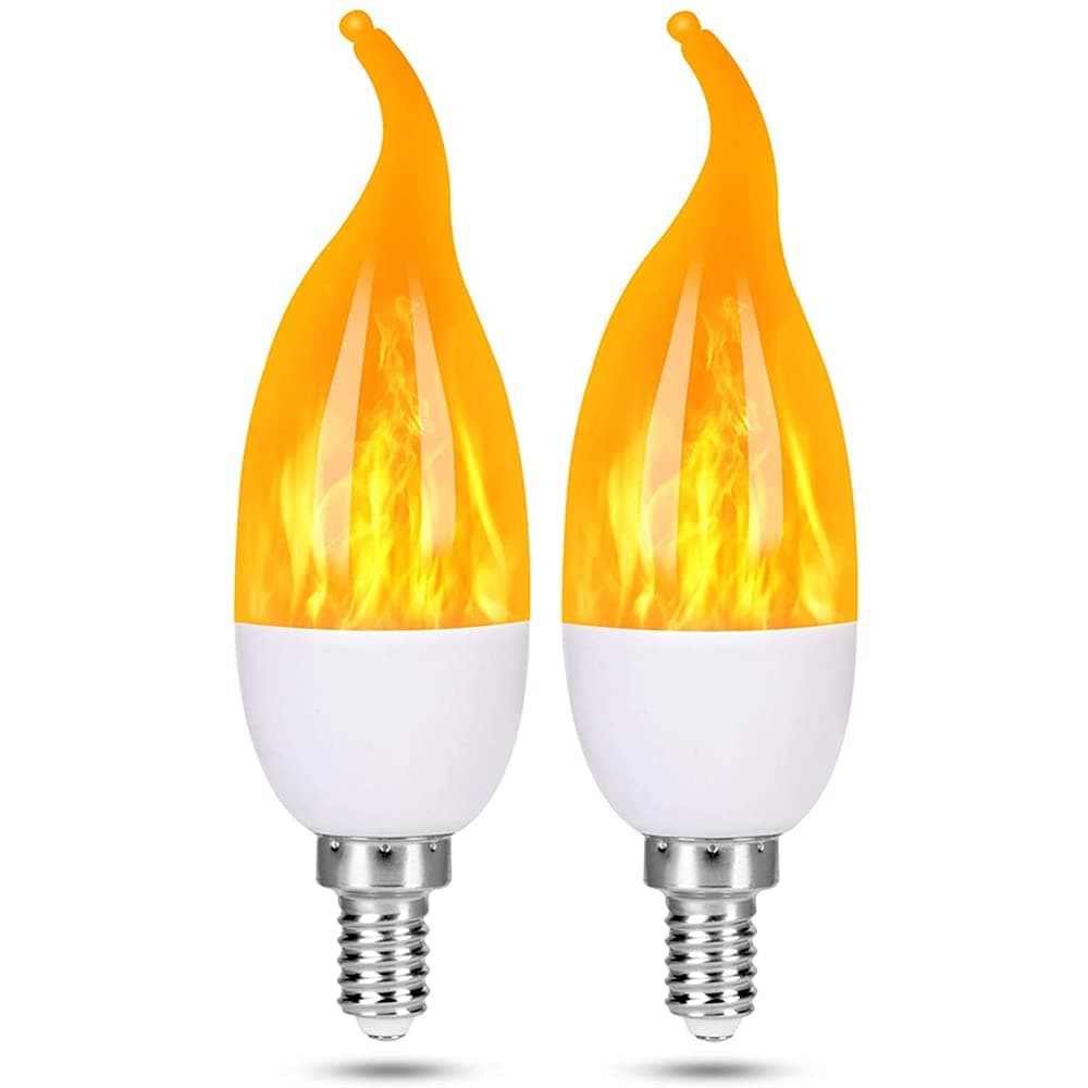 MUPOO Flame Effect Light Bulb,E14/E12 3W Flickering Light Bulbs, 3 Modes Candle Candelabra Fire Light Bulbs,for Home Garden Christmas Party Decoration (2PCS E14