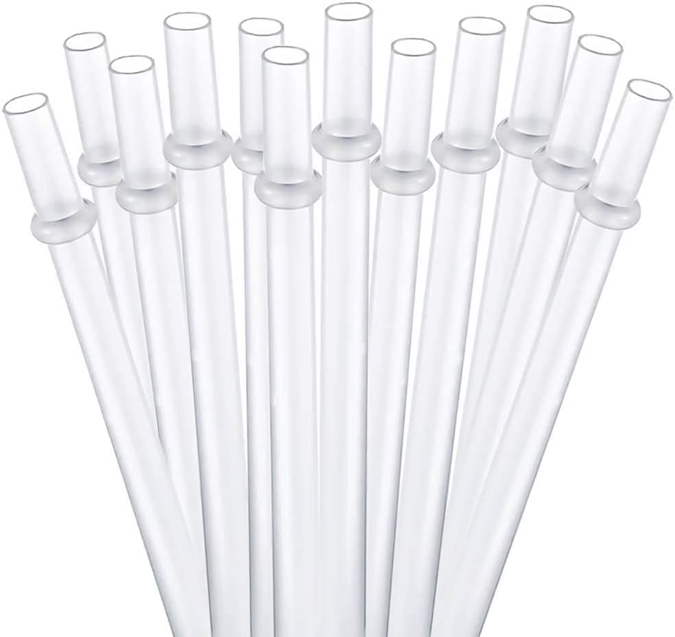 15 inch Long Reusable Clear Plastic Replacement Drinking Straws for 128 oz & 100 oz & 64 oz water bottles,Tumblers, Set of 12 with Cleaning Brush (15inch, Clear)