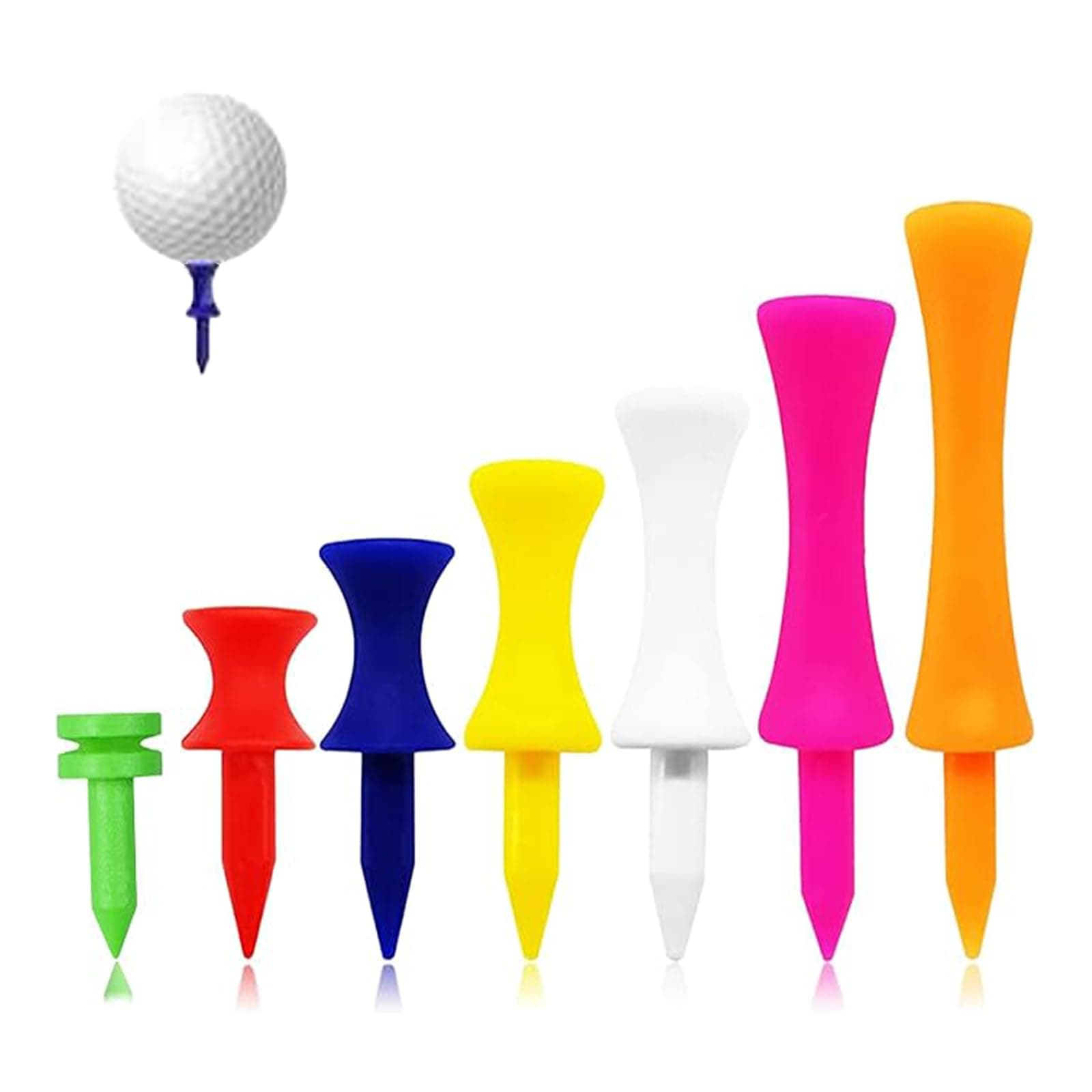 70 Pack Plastic Golf Tees 1", 1 1/4", 1 1/2", 1 3/4", 2", 2 1/4", 2 3/4" Available, Multi-Color Wear-Resistant Portable Golf Ball Tees, Golf Step Down Tees
