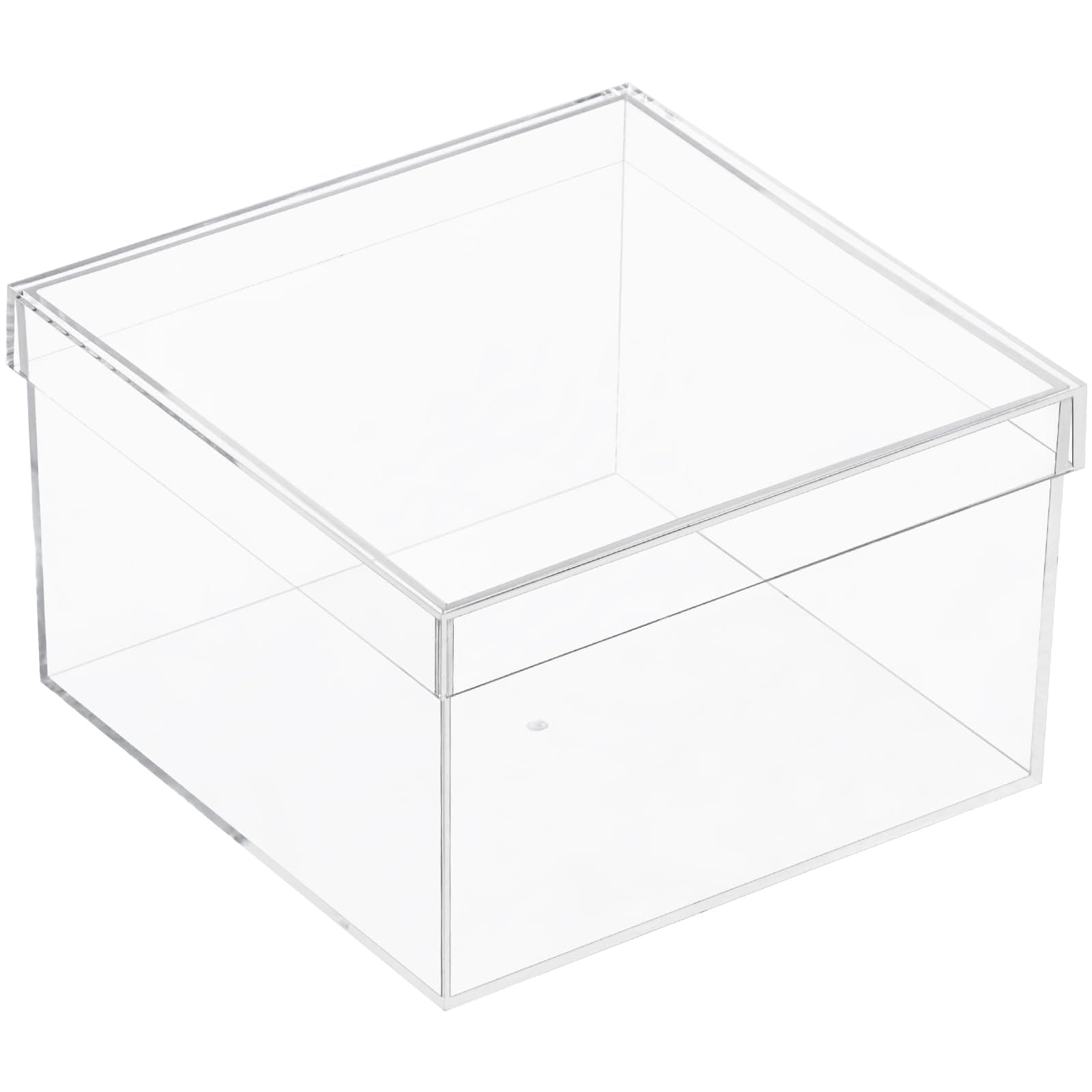 Clear Acrylic Square Cube Plastic Box, Plastic Rectangle Cube Containers with Lid, Storage Boxes 7.9x7.9x4.92 Inches for Tiny Jewelry Beads, Coins, Craft Supplies, Sewing Home Organizers