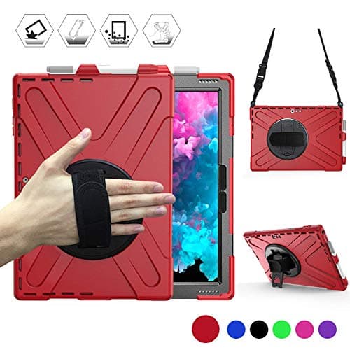 Microsoft Surface Pro 7/Pro 6 / Pro 5 / Pro 4 /Pro LTE Case w/Pen Holder, Full-Body Rugged Protective Carrying Case 360 Degree Rotating Stand Hand Strap w/Shoulder Belt Dropproof Tablet Case Cover,Red