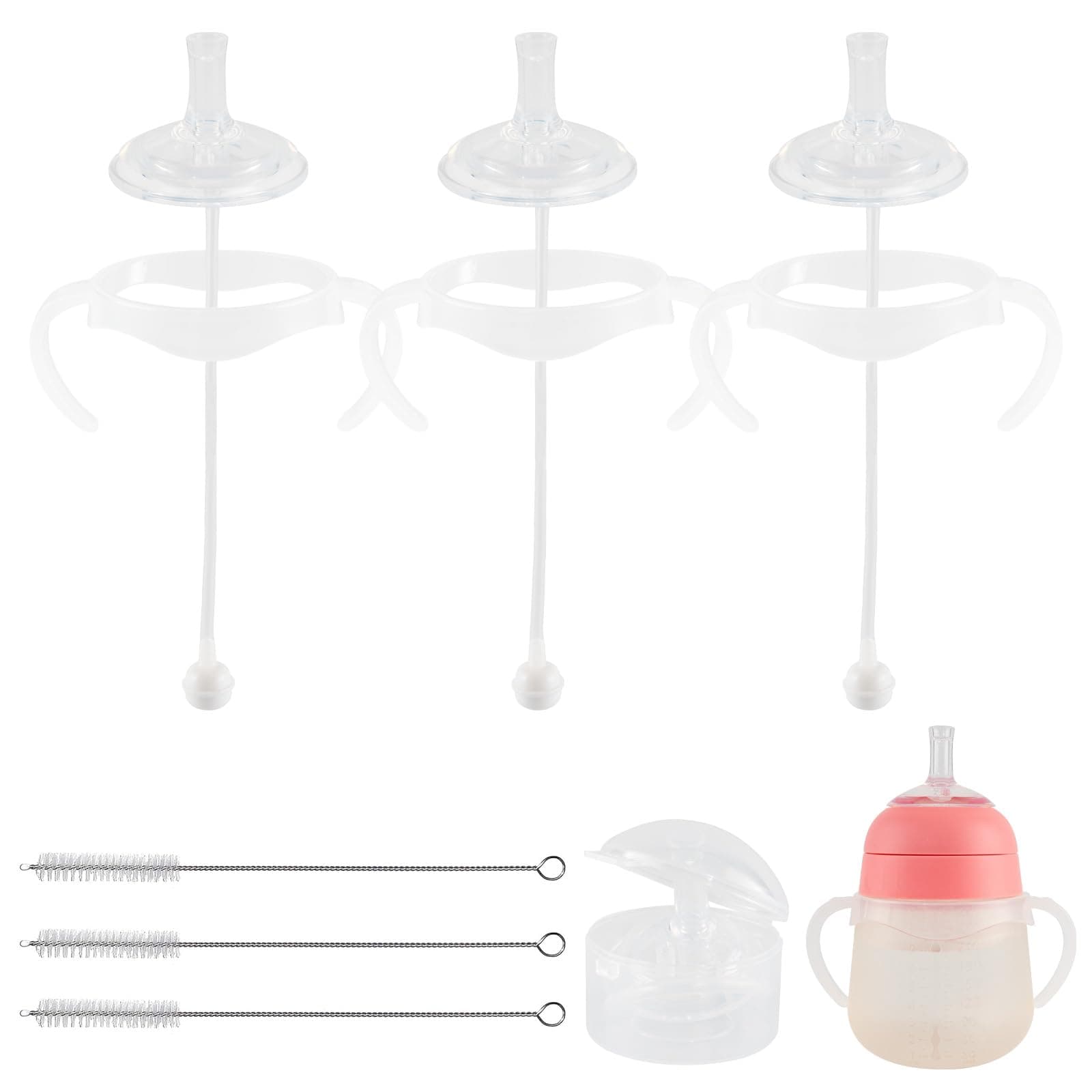 Straw Cup Conversion Kit for Nanobebe Bottles, Spill-Proof Transition Kit with Silicone Straw Nipple, Weighted Straw, Handle, 3 Pack, 6m+