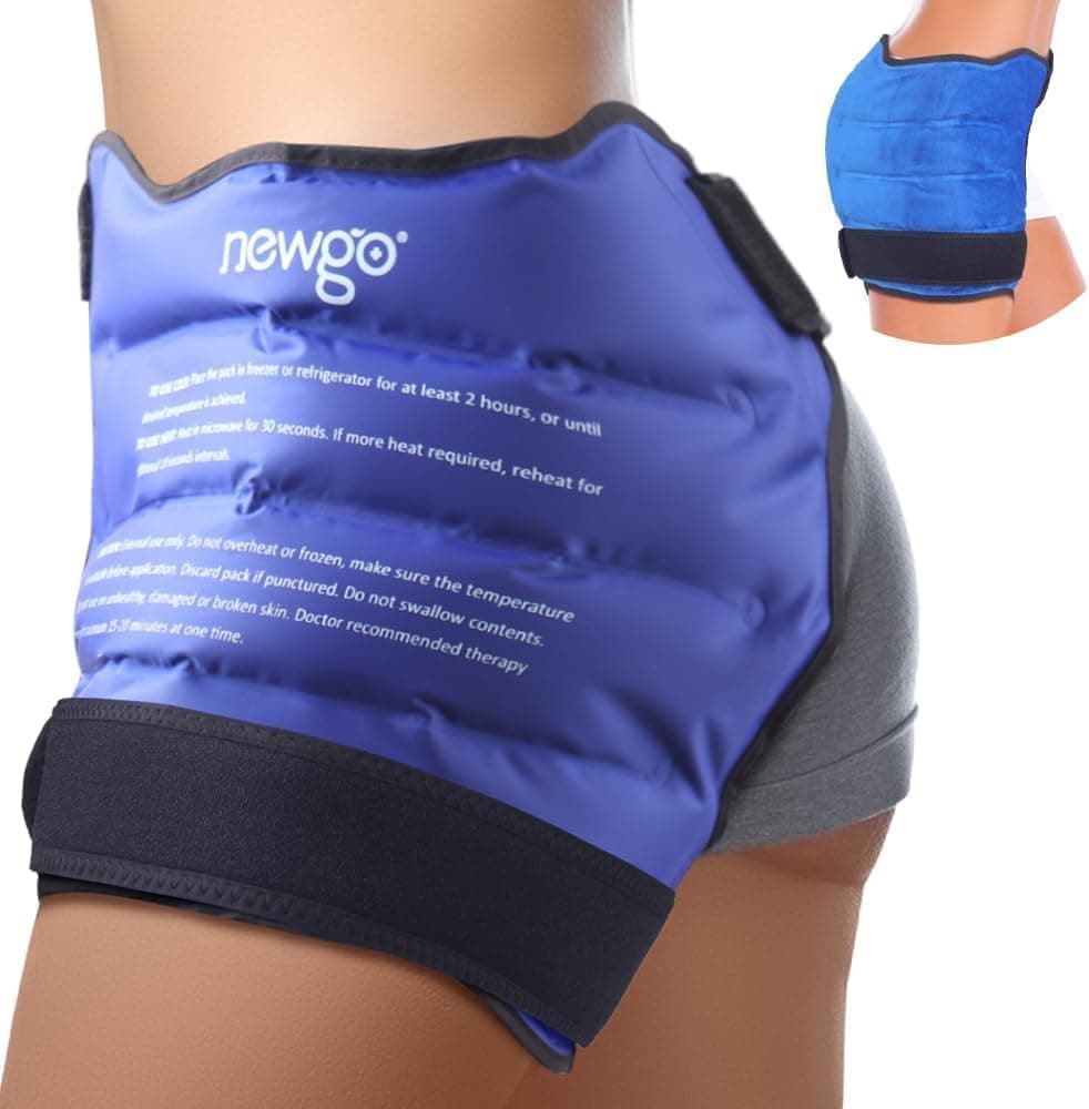 NEWGO Hip Ice Pack Wrap After Hip Replacement Surgery, Gel Cold Therapy Pack Reusable Soft Plush Lined Ice Wrap for Sciatica, Injuries Pain Relief, Bursitis & Swelling - Blue