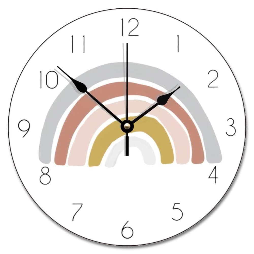 ArogGeld Rainbow Boho Clock Nursery Decor Wall Clock Personalized Silent Non Ticking Wooden Wall Clock Battery Operated Esay Read for Home Decor Kids Room Office Housewarming Gift