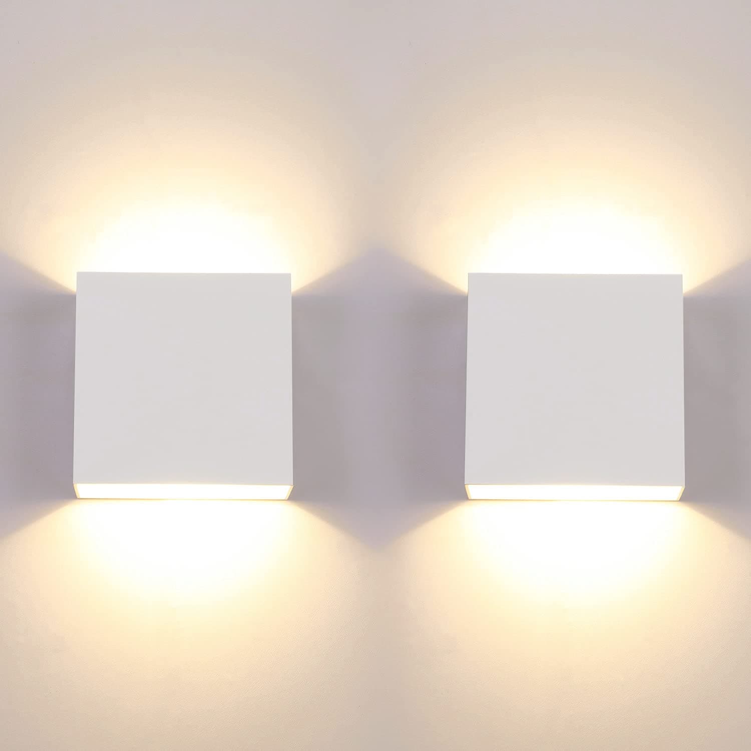 Lightess Modern Wall Sconce Mini 10W White Hardwired, Set of 2 Up Down Wall Mount Lights Indoor Mini Metal LED Wall Lamp for Living Room Bedroom Hallway Decor, Warm White, O1181TP