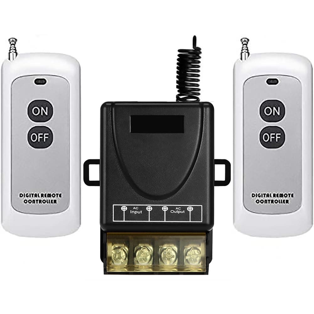Wireless Light Switch and Receiver Kit, 30A High Power, No Wiring, 984ft RF Range,AC110V/120V220V Remote Control Switches ralay for Lamp, Motor,Ceiling Light, Fan, Outdoor Lighting