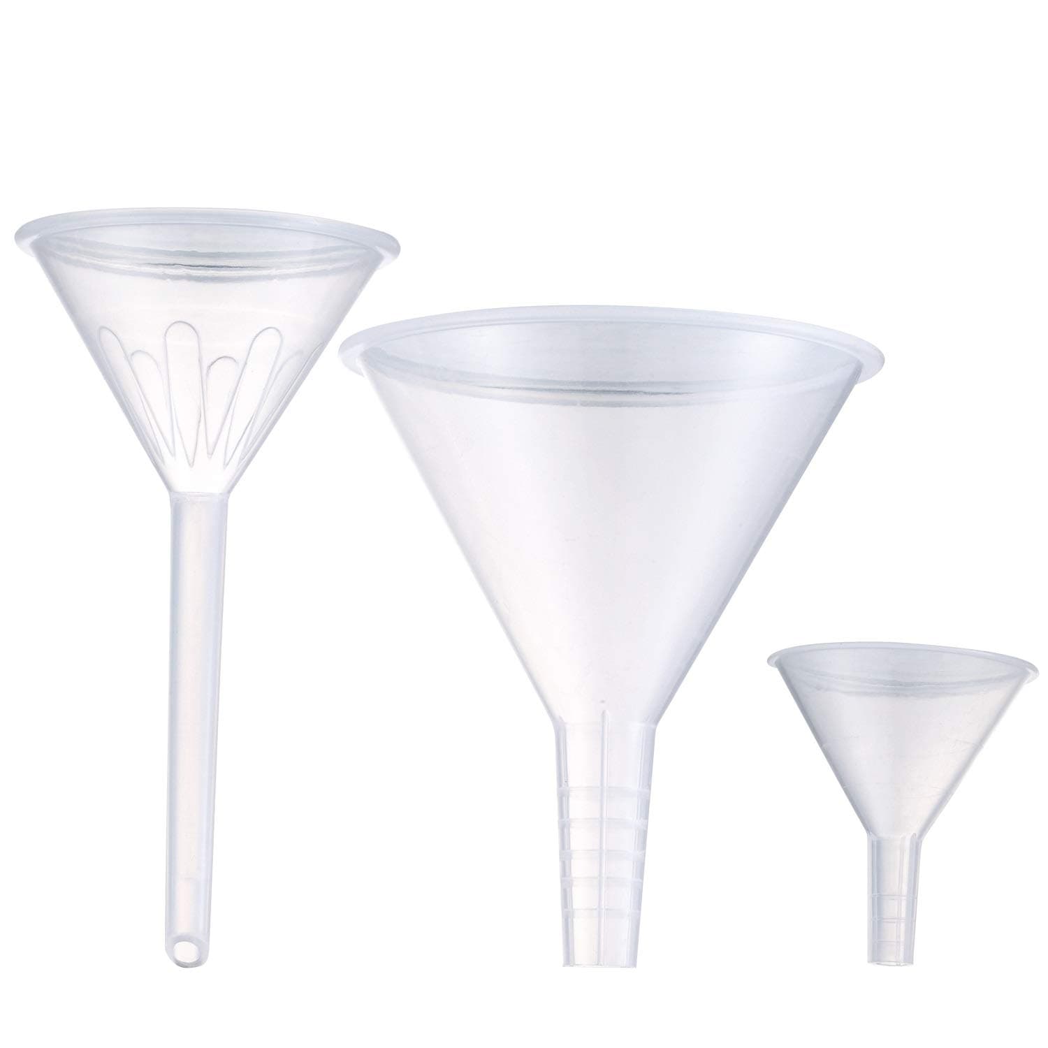 Plastic Funnel Set, 3 Pcs Lab PP Funnels, 100mm x 2, 75mm x 2, 50mm x 2 (Pack of 3)