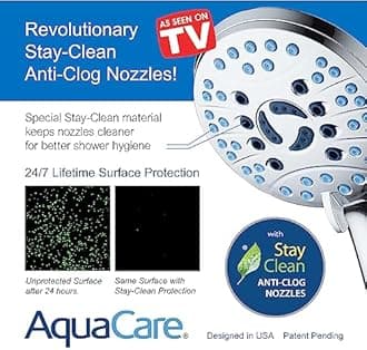AquaCare AS-SEEN-ON-TV High Pressure Handheld/Rain 50-Mode 3-Way Shower Head Combo with Adjustable Arm - Antimicrobial Nozzles, Tub & Pet Power Wash, 6 ft. Stainless Steel Hose, All Chrome Finish