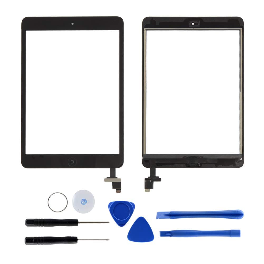 For ipad mini 1 &2 Screen Replacement Touch Screen Digitizer Front Glass with IC Chip,Home Button,Tools and Adhesive(Black)