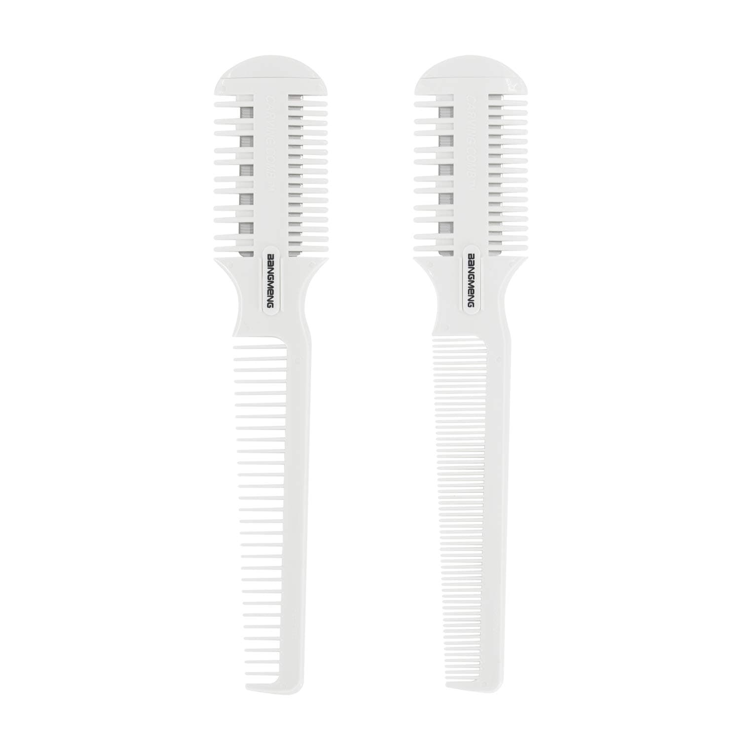 BANGMENG Hair Trimmer With Split Ends Razor - 2 Pieces For Thin & Thick Hair Cutting and Styling: Dense & Wide Teeth Combs, Double-Edge Blades