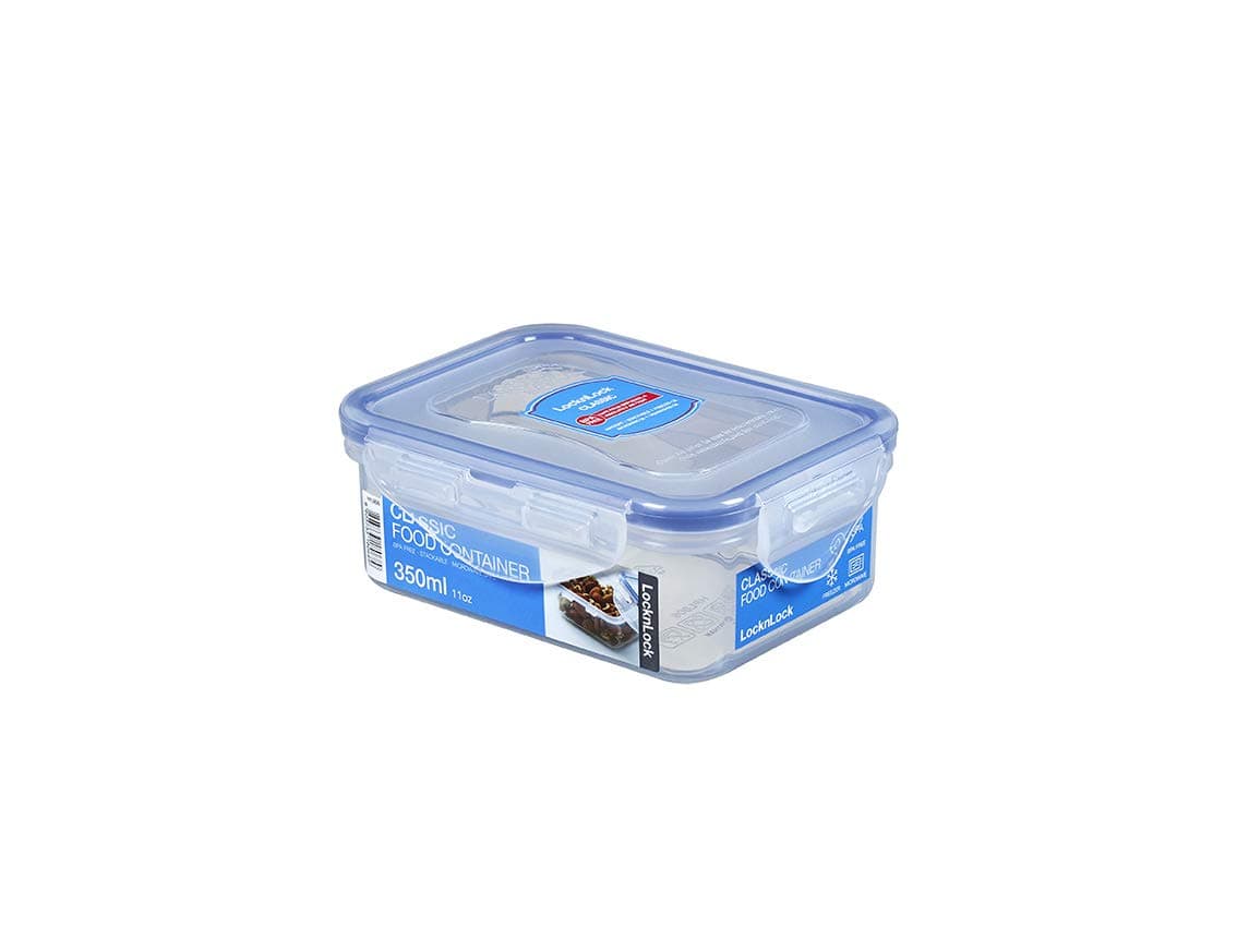 Lock & Lock Classic Rectangular Plastic Airtight Food Storage Container With Leak Proof Lid, 350 Ml, 1 Piece, Transparent
