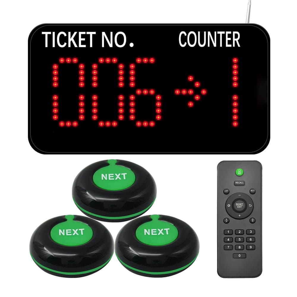 Take a Number System Wireless Queue Management System Ticket Number Waiting System 3 NEXT Call Button 1 Counter Display English Voice Broadcast for Bank Service Center Bus Station Clinic