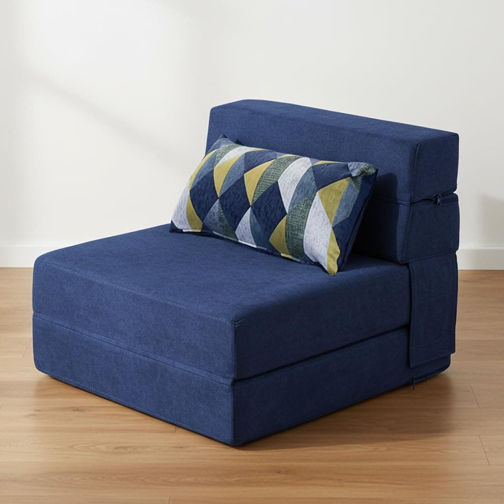 Nigoone Folding Sofa Bed with Pillow Memory Foam Convertible Sleeper Chair Bed Couch Futon Lazy for Living Room Home Office Guest Beds Apartment Upstairs Loft, Single Size, Dark Blue