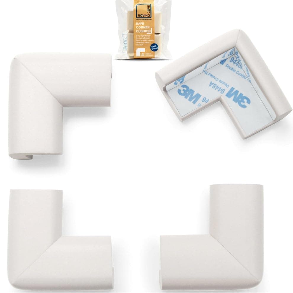 Roving Cove HeftyFit Corner Protector for Baby (4 Large Corners), Heavy-Duty Soft Rubber Foam Furniture Corner Bumper Guards, 3M Adhesive Pre-Taped, Oyster White (Off White)