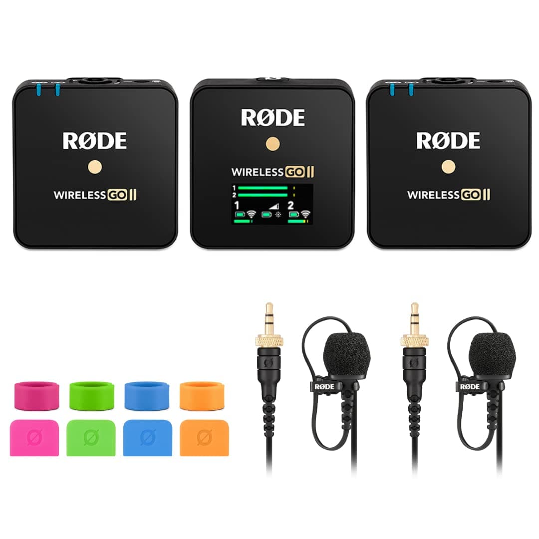 Rode Wireless GO 2 Dual Digital Wireless Microphone System with 2X Lavalier II Premium Microphones and Colored Identifiers