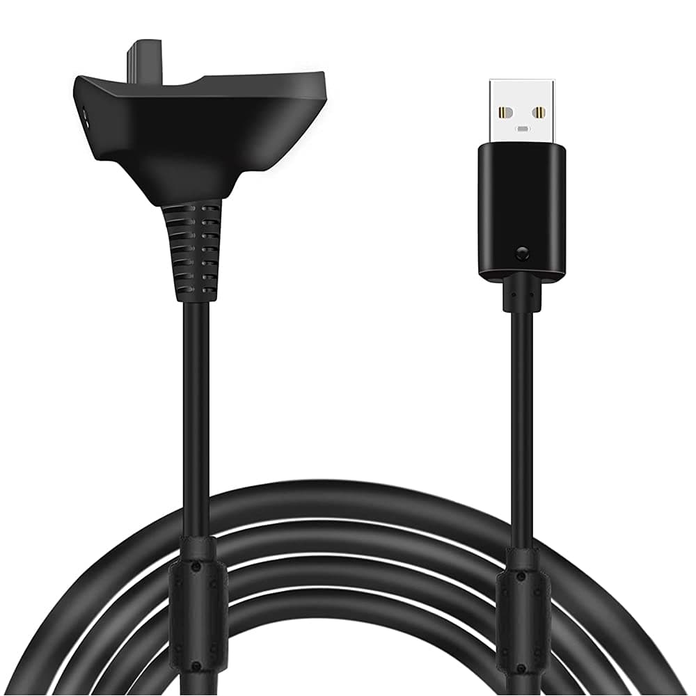 MMOBIEL Charging Cable Controller Compatible with Microsoft Xbox 360/360 Slim - Wireless Controller USB Charging Cable Xbox 360 1.8m / 4800mAh - Black