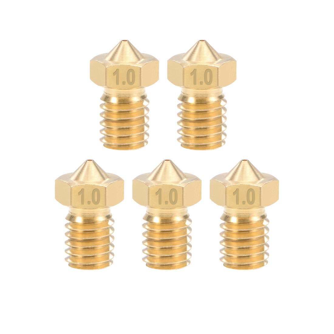 sourcing map 1mm 3D Printer Nozzle Head M6 Thread Replacement, Brass 5pcs