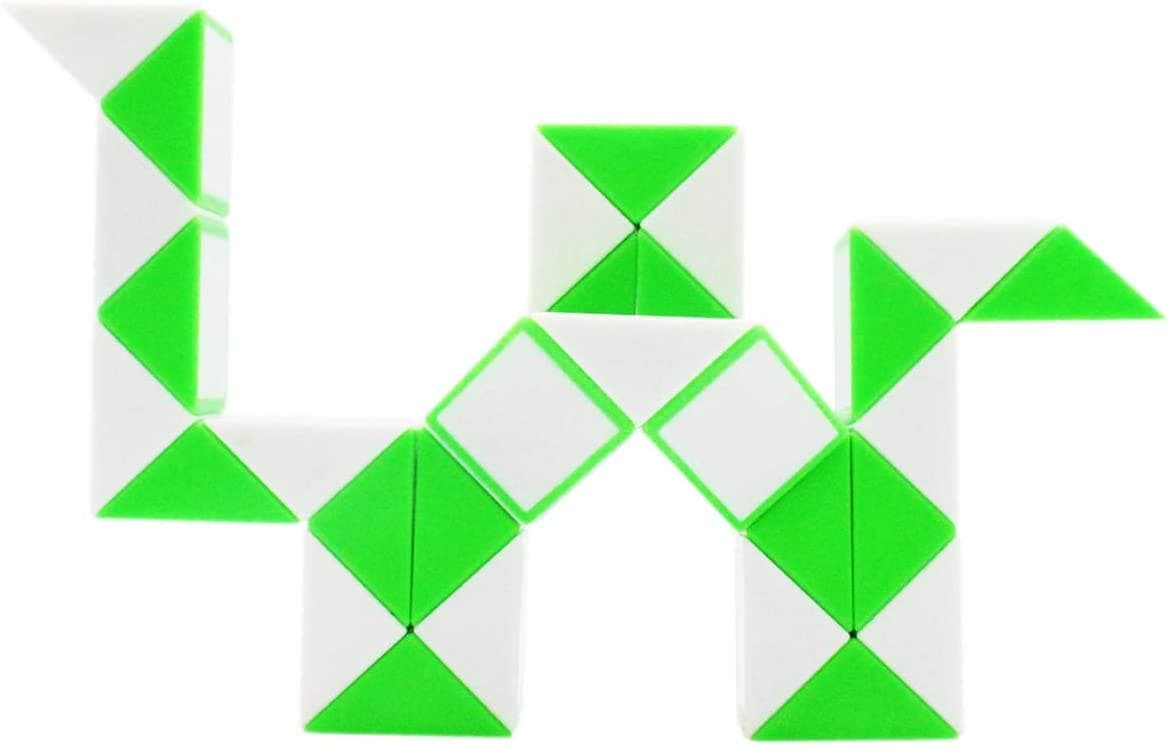 Cubelelo Magic Snake 36 Blocks Geometric Brain Teaser Ruler Cube Wedges Twist Puzzle Toy (Green/White)