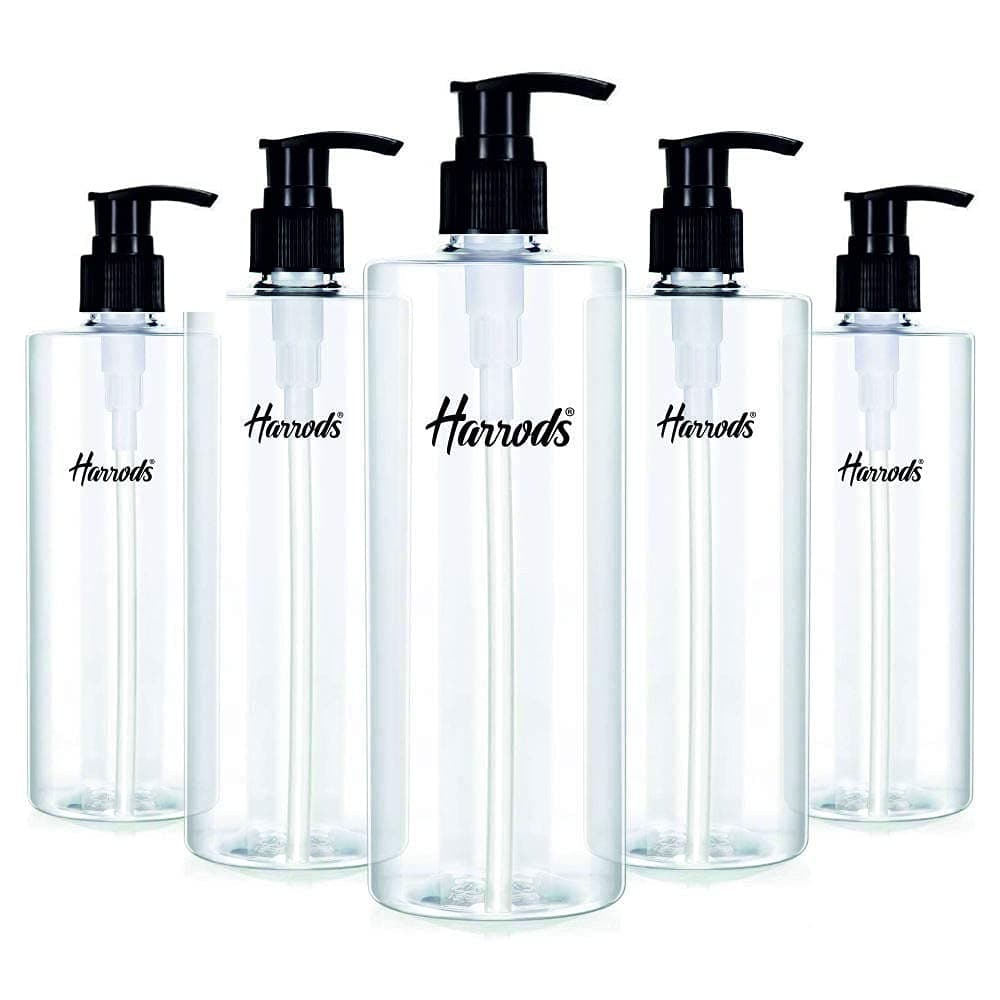 5 Pieces - Empty Shampoo Pump Bottles Refillable Dispenser Container Liquid Soap Dispenser Pump Lotion Bottle Plastic Cylinder with Pumps - 500 ml Each (Transparent)