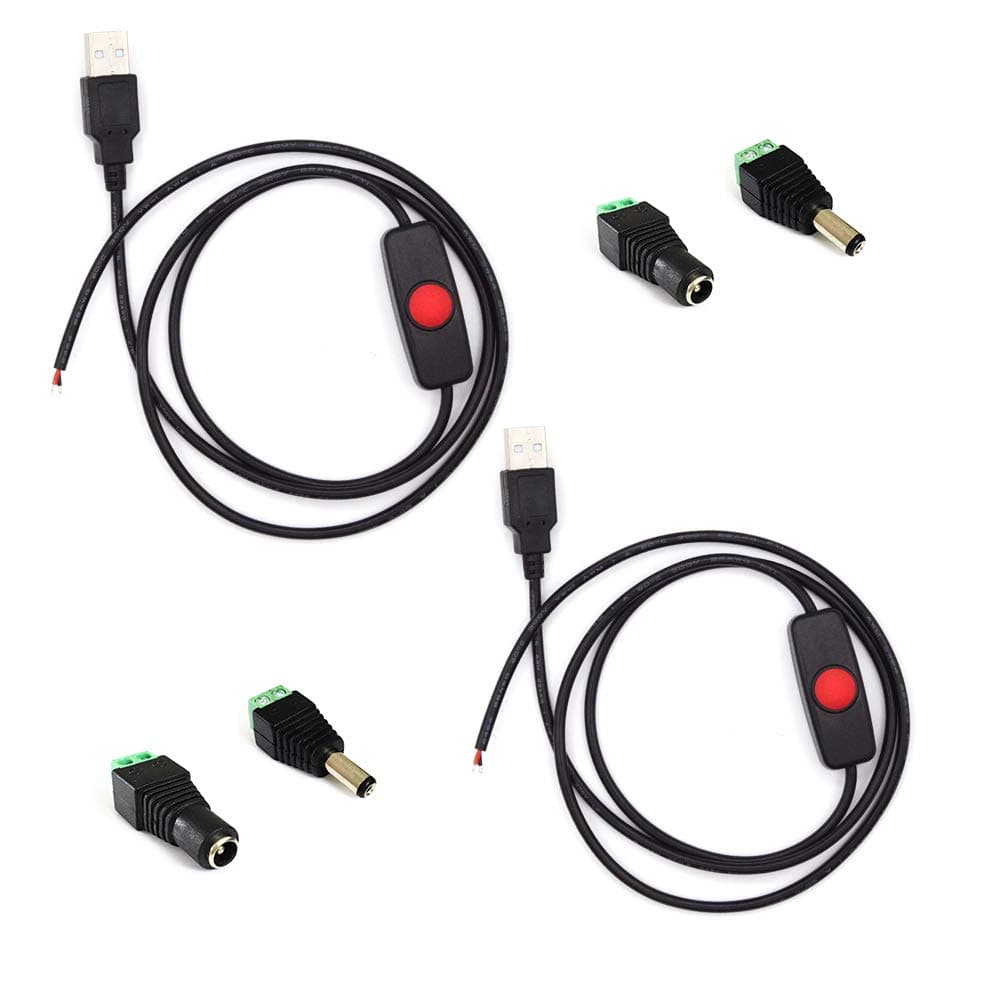 2pcs/pack black 1M/3.28ft 5V USB Switch Button Extension Cables LED Strip Light Connector With Universal USB Adaptor For DC 5V 2Pin 5050/3528 LED Stripconnector for TV/PC/Laptop Background Lighting