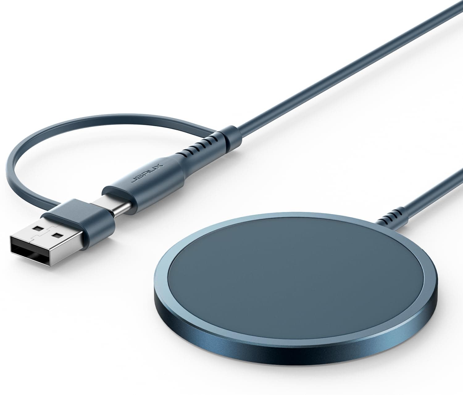 Charger for iPhone 17 Magsafe Wireless Charging, Compatible with iPhone 17 Air Pro Max/16/15/14/13/12 Series, Magnetic Mag Safe Charging Pad, Aluminum Alloy, USB & USB C Dual Ports - Blue